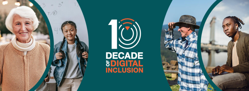 A banner for The Decade of Digital Inclusion event with photos of different groups of people