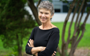 A woman with short grey hair